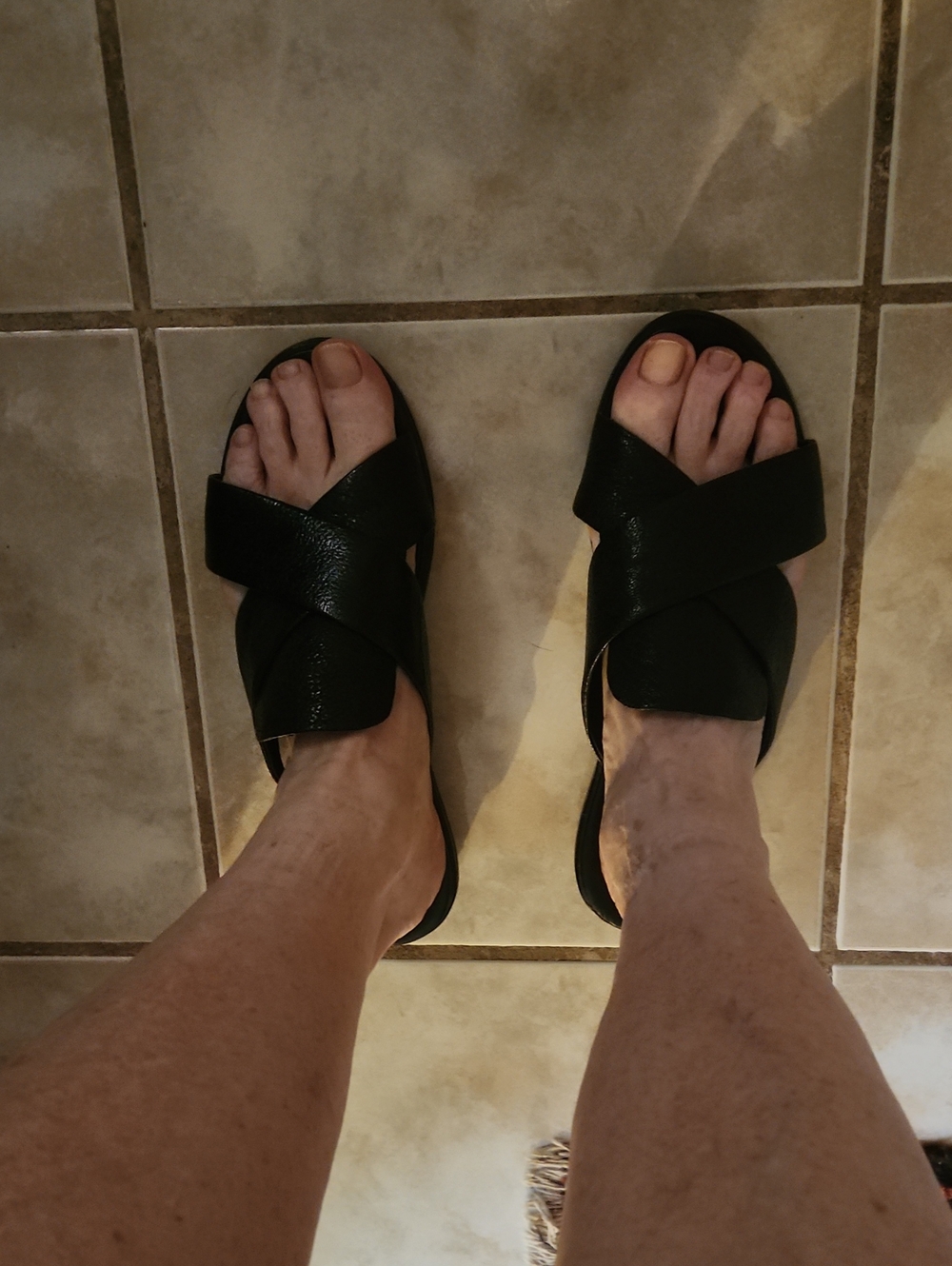 French Connection Black Cross-Strap Slide Sandals